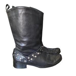 Matisse Alberta Black Leather Stud Riding Mid Calf Boots size 6.5 Moto